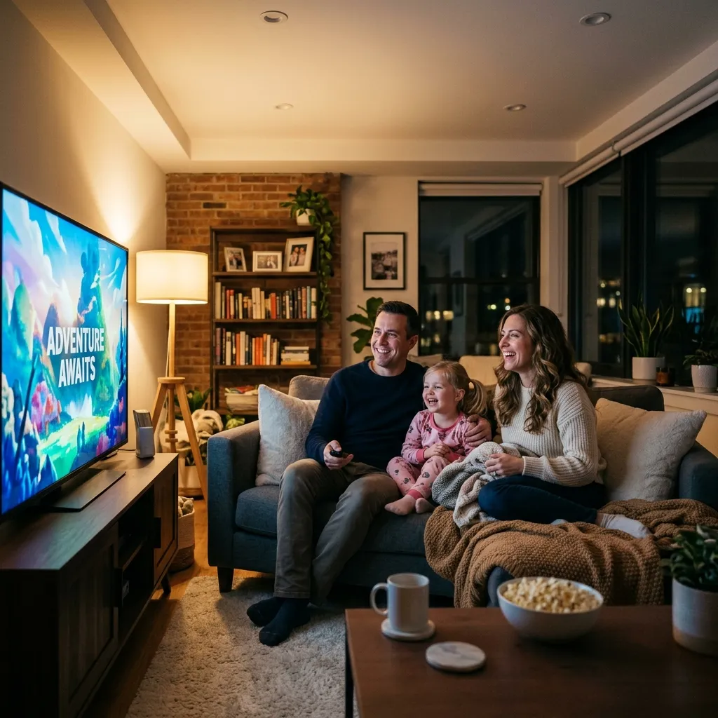 Hamilton family enjoying their repaired TV