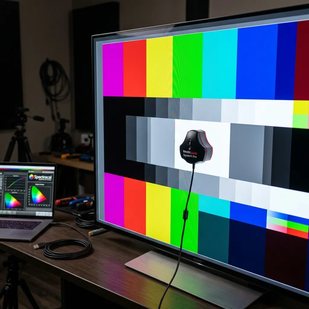 Technician performing screen display calibration